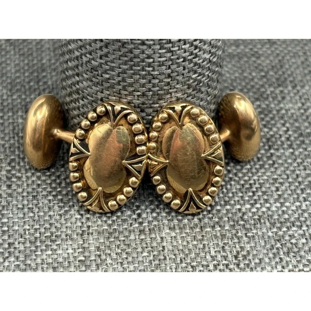 Vintage 14K Solid Yellow Gold Cufflinks Antique Geometric Details READ